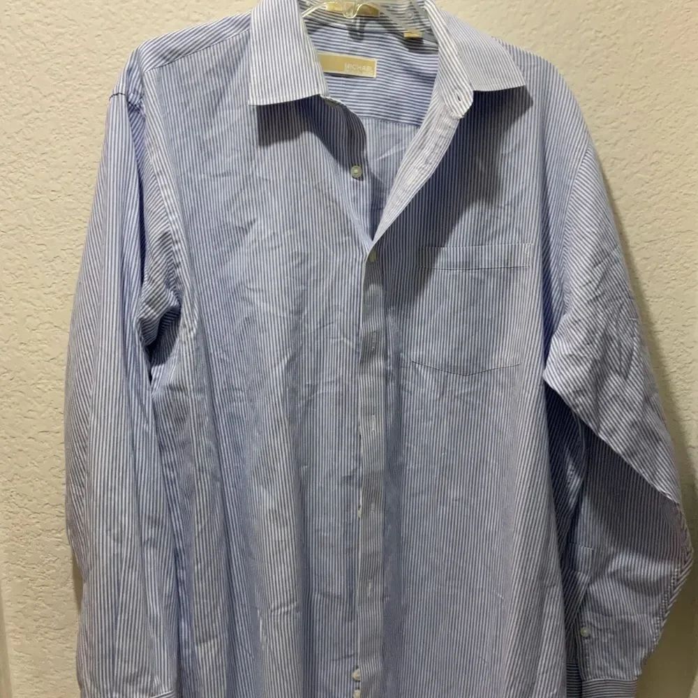 Michael Kors Button Down Mens Size 17 (34/35) Striped Slim Fit Dress Shirt